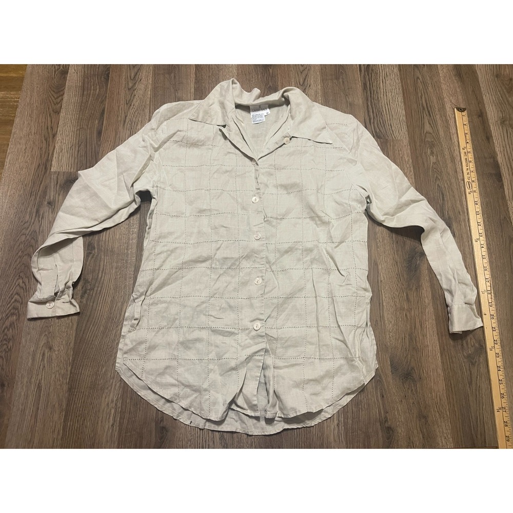 Carry Back Shirt, Women's Size 10, Tan, Button Up, Long Sleeve, 100% Linen